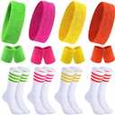 Hillban Sweatband and Stripe Sock Set Neno Wrist Sweat Band Sport Headband Wristband for Men Women 80s Party Accessories Size S