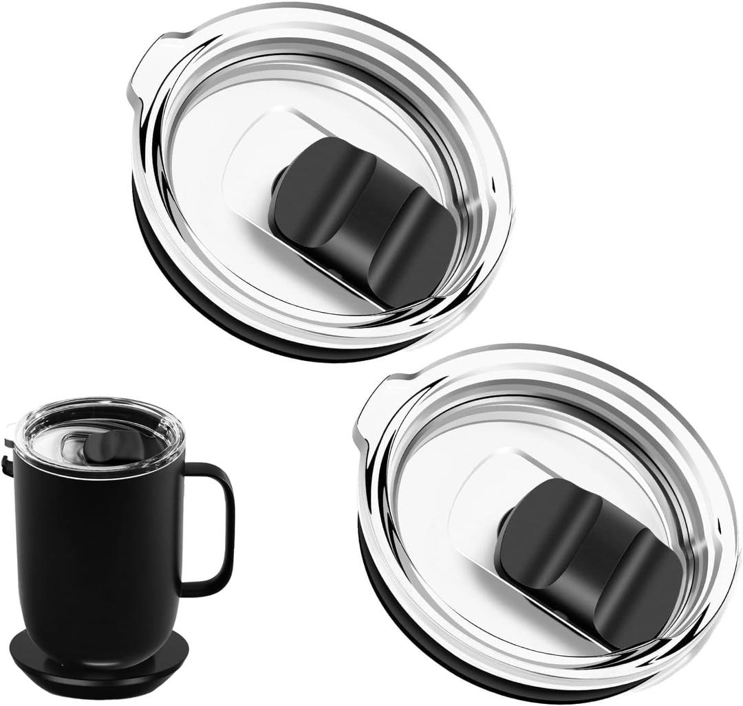 2 Pack Magnetic Slider Replacement Lid Compatible with Ember First and Second Generation Mugs 14 oz, Splash-Proof, BPA Free