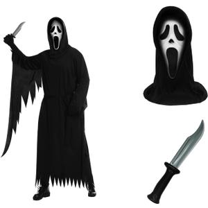 Scream Costume with Mask Knife Prop and Gloves, Scream Costume for Kids, Perfect Halloween Cosplay Dress-up Party-L1