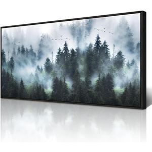Wapluam Large Canvas Wall Art For Living Room, Office, Bedroom Wall Decorations - Black Framed Canvas Prints Artwork - Foggy Forest Landscape Pictures - Modern Wall Painting - Home Wall Art (48"L x 24"W)