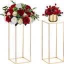 NUPTIO Wedding Centerpieces Gold Vases: 2 Pcs 23 inch Tall Flower Stand Metal Floor Vase Column Geometric Centerpiece Stands Rectangular Display Rack for Weddings Party Decoration (23" H x 2 Pcs)