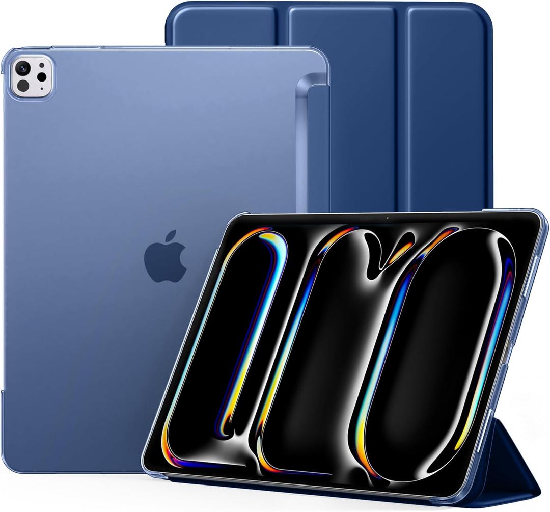 Compatible with iPad Pro 13 Inch Case M5 2025/ M4 2024, for iPad Pro 13 Case with Slim Hard Translucent Shell Back, Trifold Stand Smart Cover, Auto Wake/Sleep,Navy Blue