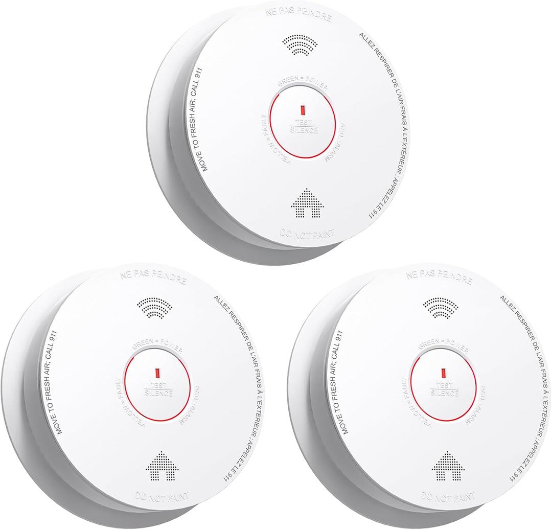 Smoke Detectors 10 Year Sealed Battery Operated,UL217-9th Listed Smoke Alarm with Voice Alert,Photoelectric Sensor Fire Alarms Smoke Detectors with LED Lights for Home, GS886-H04 (3 Pack)
