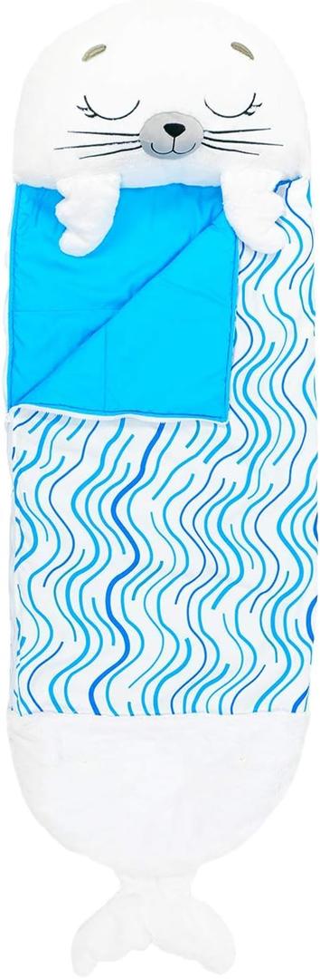 Happy Nappers Pillow & Sleepy Sack- Comfy, Cozy, Compact, Super Soft, Warm, All Season, Sleeping Bag with Pillow- Seal (Medium- 54 x 20)