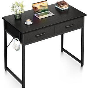 Casaottima 32 Inch Small Office Computer Desk with 2 Drawers & Headphone Hook - Compact Writing Desk for Home Office, Study or Work, Modern Space-Saving Design for Small Spaces, Black