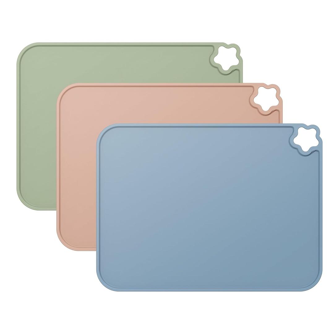 Cutebe Silicone Placemat for Toddles Kids Non-Slip Reusable Portable Kids Placemats for Dinning Table Heat Resistant Placemats, Baby Placemat Stain Resistant Silicone Mat for Dining Table 3 Pack (Blue/Green/Pink)