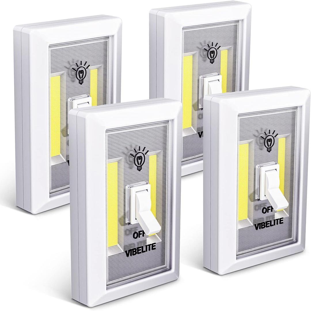 VIBELITE Closet Light, Battery Operated Switch Light, Tap Light, Touch, Push Night Lights, Wall Wireless Mount Under Cabinet, Shelf, Shed, Kitchen, Garage, Attic, RV, Lighting Installations (4-Pack) (White)