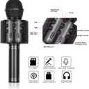 Viposoon Best Gifts for Kids, Wireless Karaoke Microphone Bluetooth for Birthday Gifts for 4-12 Year Old Girls Boys for Girls Age 4-12 Christmas Xmas Stocking - Black