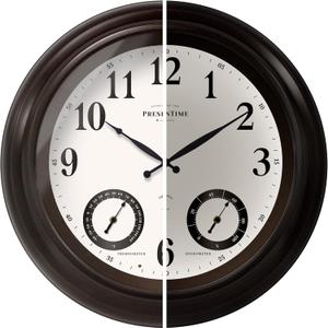 PresenTime & Co 24" Jameson Illuminated In/Outdoor Clock, Modern Farmhouse, Self-Illuminated, Waterproof, Weather Station (Thermometer & Hygrometer), Metal Clock, Oil Rubbed Bronze Finish (Night Light)