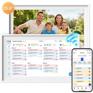 15.6" Digital Calendar, Electronic Calendar, HD Smart Touch Screen Home Interactive Display for Family Schedules, Chore Chart - Built-in Digital Photo Frame Function, Wall-Mountable, White 15.6