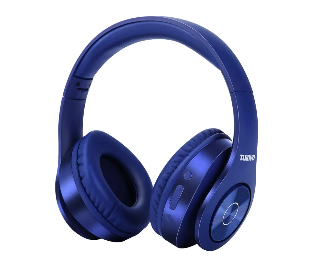 TUINYO Bluetooth Headphones Wireless, Over Ear Stereo Wireless Headset 40H Playtime with deep bass, Soft Memory-Protein Earmuffs, Built-in Mic Wired Mode PC/Cell Phones/TV-Dark Blue