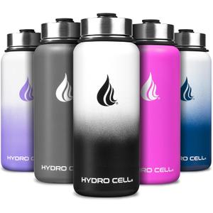 HYDRO CELL Stainless Steel Insulated Water Bottle with Straw - For Cold & Hot Drinks - Metal Vacuum Flask with Screw Cap and Modern Leakproof Sport Thermos for Adults (Black/White 32oz)