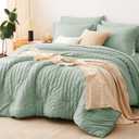 CozyLux King Size Comforter Set Sage Green Seersucker 7 Pieces Bed in a Bag King Comforter Set with Sheets, Luxury Bedding Sets with Down Alternative Comforter, Sheets, Pillowcases & Shams All Seasons