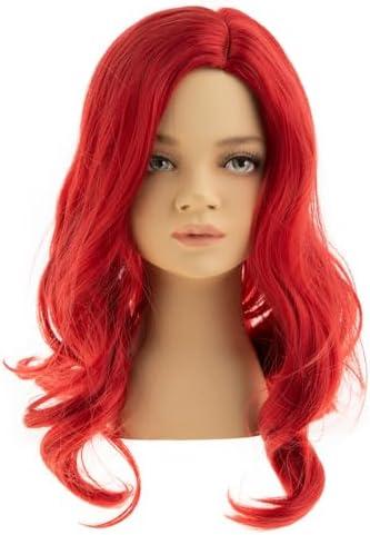 Dsimeig Kids Wig Red Long Wavy Side Part Synthetic Halloween Cosplay Hair Wig with Hair Clip