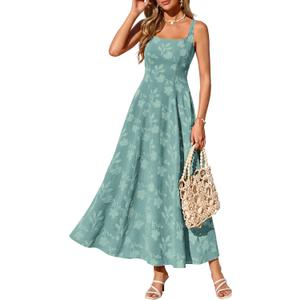 PRETTYGARDEN Womens Summer Dresses 2026 Casual Sleeveless Square Neck Formal Wedding Guest Beach Vacation Boho Maxi Dress (Green, S)