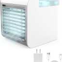 Portable Air Conditioner Fan, 4-in-1 Mini Air Cooler with 450ML Water Tank, 3 Speeds Portable Fan 7 Colors LED Ambient Light, Mini Evaporative Cooler Desktop Humidifier Fan for Bedroom Office Travel