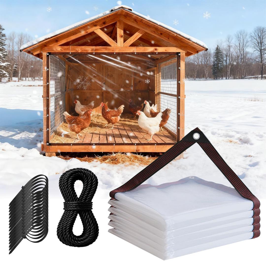 6.6x13ft Chicken Coop Cover for Winter,Chicken Coop Tarp with Elastic Cords & Rope,Waterproof Windproof Winterizing Insulation for Chicken Run,Porch Patio Poultry Enclosure