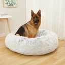 Bedfolks Calming Donut Extra Large Dog Bed, 45 Inches Round, Anti-Anxiety Plush, Washable with Non-Slip Bottom (Light Grey)