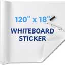 Whiteboard Sticker for Wall, 120" x 18" No Ghosting Peel and Stick Dry Erase White Board Roll, Stain-Proof Self-Adhesive Whiteboard Paper for Home, Office, Classroom, Included Marker