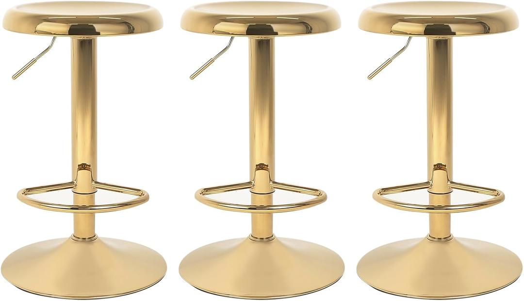 dModern Gold Bar Stools Adjustable Swivel Backless Counter Height Stools for Kitchen Island or Home Bar (3), Gold