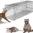 Humane Animal Cage Trap - Collapsible Galvanized Steel Live Cage Trap for Raccoons, Groundhogs & Stray Cats, 24"x8"x7", Indoor/Outdoor Use (Catch & Release)