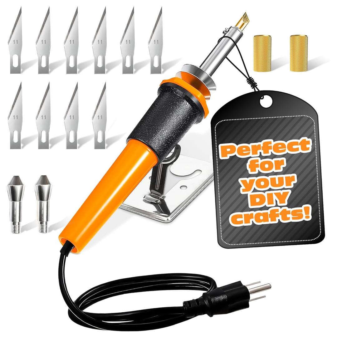 30W Electric Hot Knife Cutting Tool  Fast Heating Plastic Cutter | Electric Knife with 10 Blades, 2 Holders, 1 Wood Burning Tip & Stand | Foam Cutter for Resin, Mesh, Plastic & DIY Hobby Projects