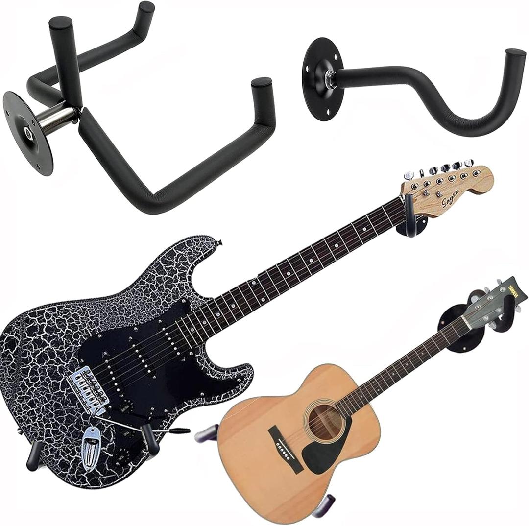 Guitar Wall Mount Acoustic Electric Classical Guitar, Ukulele, Banjo and Mandolin Wall Hanger Slat Wall Horizontal Guitar Holder Bass Stand Rack Hook (1 Pack)