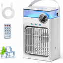 Portable Air Conditioner with Remote Control,1200ml Evaporative USB Mini Air Cooler Conditioner RGB 8 LEDs, 3 Speed 3 Spray Mode,2-8H Timer Small Portable Ac Unit for Home Bedroom,Pearl White