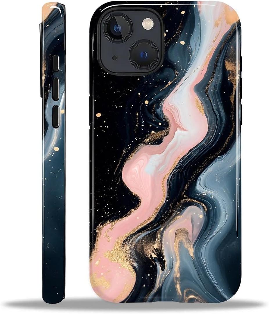 Compatible with iPhone 13 14 Case, Hybrid 2-Layer Case Shockproof Anti-Scratch for Girl Women Boy Men, Marble Glow for iPhone 13 14