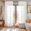 YoungsTex Lace Sheer Curtains 63 Inches Length for Living Room with Embroidered Pattern, Rod Pocket White Drapes Boho Lightweight Light Filtering for Bedroom, 2 Panels, 52 X 63 Inch