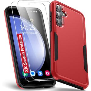4 x Oterkin Samsung Galaxy S23 FE 5G Case [3 in 1] With [2Pcs Tempered Glass Screen Protector] [10FT Military Grade Defense] [Heavy Duty Protection] (Red)