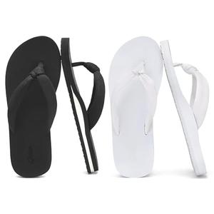 2PC Womens Thong Sandals Comfy Cushion Flip Flop Slip Resistant Lightweight for Shopping and Walking Black and All White Size 9.5