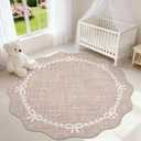 GarveeHome Scalloped Bow Rug for Living Room, 6ft Round Rugs Washable Solid Camel Rug for Dorm Soft Low Pile Non Slip Scalloped Rugs for Nursery Bedroom Decor Kids Room Playroom