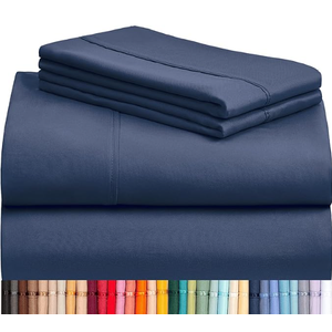 LuxClub 4 PC King Sheet Set, Deep Pockets Wrinkle Free Cooling Bed Sheets Hotel Bedding for Women, Men, Includes 1 Fitted Sheet, 1 Flat Sheet and 2 Pillowcases-Soft Navy