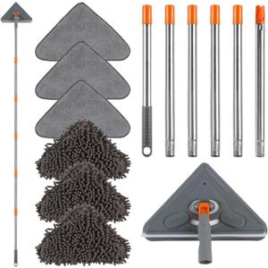 Wall Cleaner Mop with Adjustable 67" Long Handle, Sturdy Wall Washer Cleaner Tool for Walls/Ceiling Fans/Dust/Floors/Window, 360° Ceiling Cleaner Tool Duster with Squeegee 6 Replacement Pads