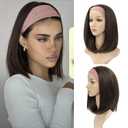 Headband Wigs for White Women Short Brown Wig 180% Density Short Bob Wigs for Women Shoulder Length Dark Brown Headband Wig for Girls 180 Density None Lace Synthetic Cosplay Wigs 12 Inch (Pack of 1)