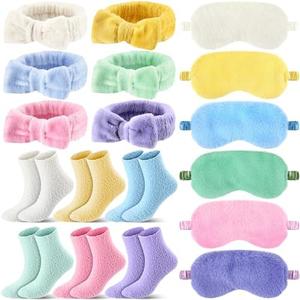 Yearntown 6 Pcs Spa Sleepover Party Supplies Bulk for Women Headbands Plush Eye Masks Fuzzy Socks for Slumber Party Favor Gifts