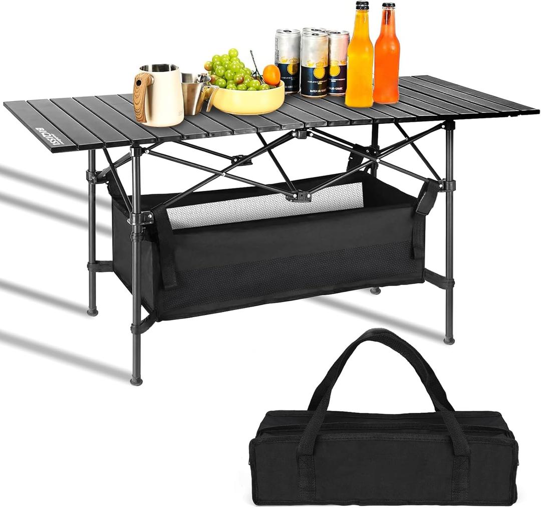 Folding Camping Tables that Fold Up Lightweight,Aluminum Roll Up Camping Table for 4-6 Person Camp Table with Large Storage and Carrying Bag for Outdoor, Picnic, Backyards, BBQ, Beach, 220 Lbs