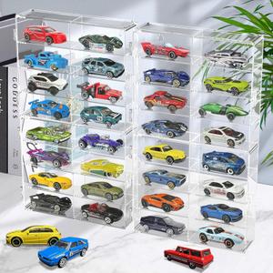 1/64 Scale Toy Cars Display Case for Matchbox Hot Wheels Hold 32 Toy Cars Storage Case Organizer Box Wall Display Clear Model Car Case Holder Container Shelf 6.5 X 7.5 X 1.6 Inch 4 Pack