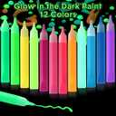 Dunzoom 48 Pcs Glow in The Dark Paint Pen 12 Colors Acrylic Paint for Clothes Glow in The Dark Neon Fabric Marker for Clothes Canvas T-shirt Rock Art Painting Crafts Ideal for Art Supplies