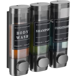 Shower Soap Dispenser Wall Mounted No Drill Shampoo Dispenser for Shower Wall Shampoo and Conditioner Dispenser Bathroom Hotel 3 * 350ml Gungray with Labels