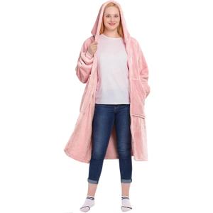 Waitu Wearable Blanket Hoodie with Zipper Gifts for Women Men, Warm and Cozy Oversized Hoodie Blanket Birthday Gifts for Women Mom, Thick Flannel Blanket with Giant Pocket - Pink (Adult)