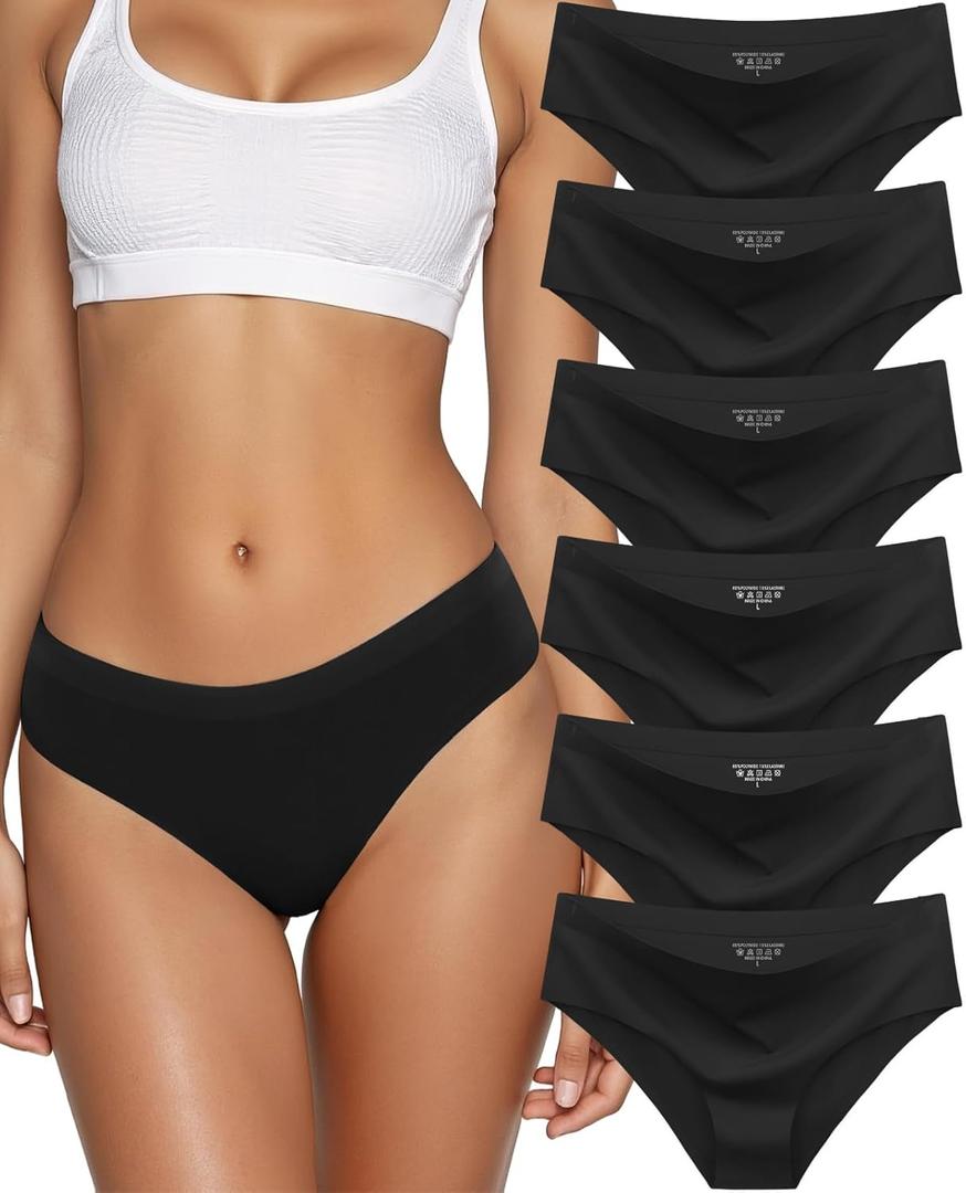Seamless Underwear for Women No Show Hipster Bikini Panties Low Rise Cheeky Breathable Soft Invisible Briefs 6 Pack (Medium)