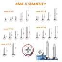 550pcs Wood Screws Set,Diameter 3-5.5 #4-#12 304 Stainless Steel Phillips Countersunk Sheet Metal Self Tapping Screw Assortment kit,Rust-Proof, High Strength, for Metal, Wood & Outdoor Projects