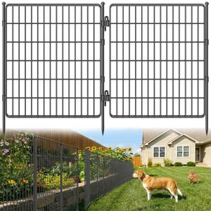 [3-PLY] No Dig Garden Fence Animal Barrier with Gate, 32 in (H) x23.6ft (L), 10 Panels Metal Dog Fence Outdoor for Yard, Decorative Temporary Fence Tall Garden Fencing for Dogs Outside
