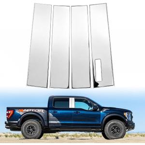 BASIKER Chrome Silver Door Pillar Trim Fit for 2015-2021 Ford F150 | 4PCS Pillar Covers Anti-Scratch Rustproof Stainless Steel Exterior Window Molding Trim, Post Decor Protective Accessories