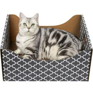 [Ultra-Large] Cardboard Cat Scratcher Box, Heavy Duty Cat Scratcher Bed with Double-Sided Scratch Pad, Sturdy and Refillable, Ideal for Scratching and Sleeping, Premium House for Indoor Cats (Grey 1)