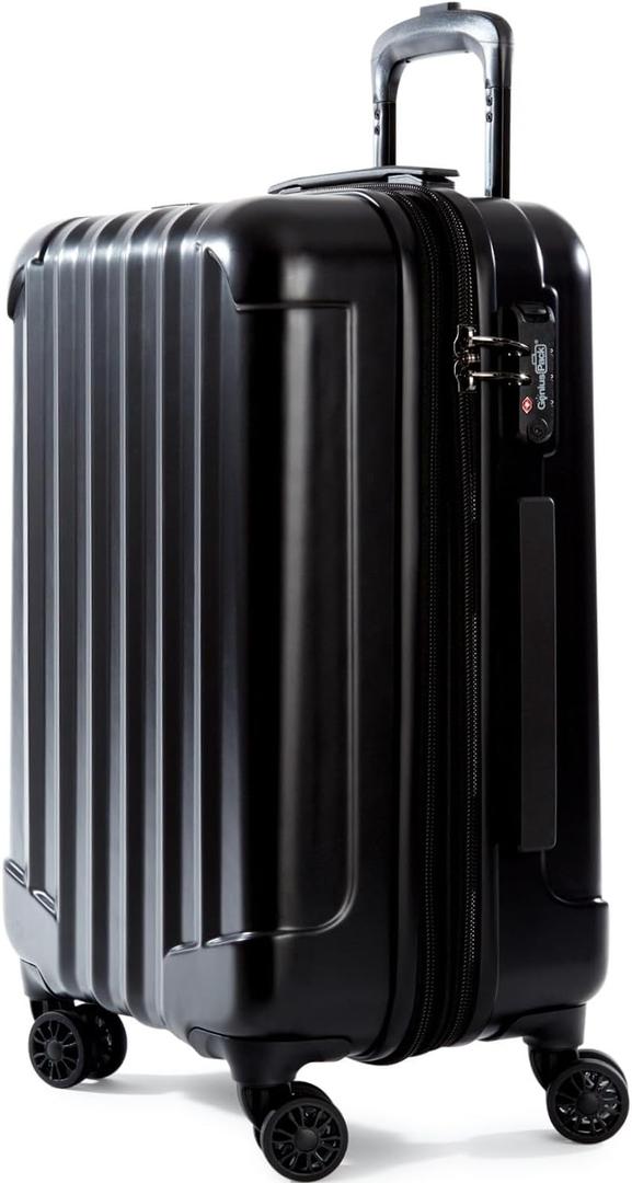 Genius Pack Expandable Hardside Carry On Luggage 22x14x9 Airline Approved Rolling Suitcase with Double Spinner Wheels, Ultra Light 21-Inch (Jet Black)