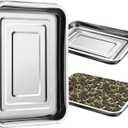 RooTrimmer 5 Pack Large Stainless Steel Seedling Trays, Heavy Duty Metal Water Catch Trays for Nursery Pots-Transplant, Seed Germination & Propagation Flats (17.5 inch13.56 inch, 1.18" Height)