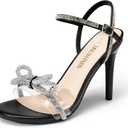 DREAM PAIRS Women's Heels Round Toe Rhinestone Double Bowknots Sparkly Stilettos Heeled Sandals Shoes for Party Evening (9, Black-pu)